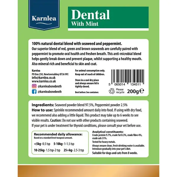 Karnlea Dental & Mint Powder for Dogs and Cats 200g - Image 2