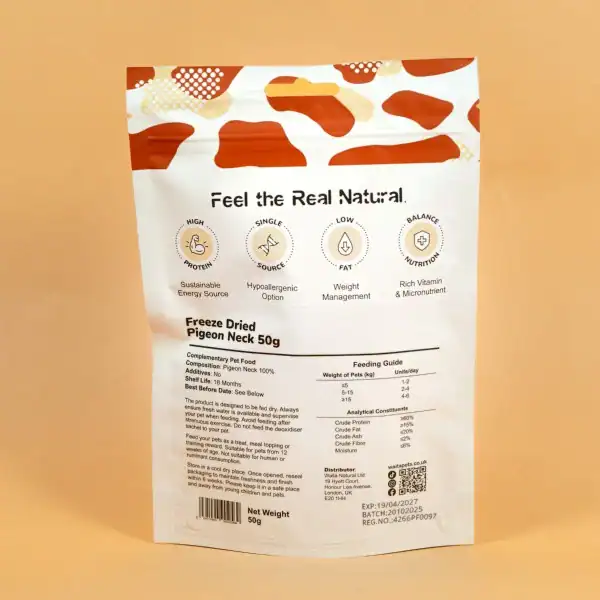 Waita Freeze Dried Pigeon Neck Dog & Cat Over 12 Weeks Small Pack 50g - Image 2